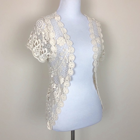 Vivid Collection Sweaters - Vivid Collection Open Knit Lace Cover / Shrug